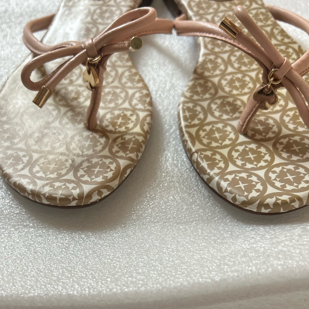 Kate Spade Mystic Bow Leather Pink Gold Patterned Flip Flop Sandals 8.5 - Picture 6 of 9